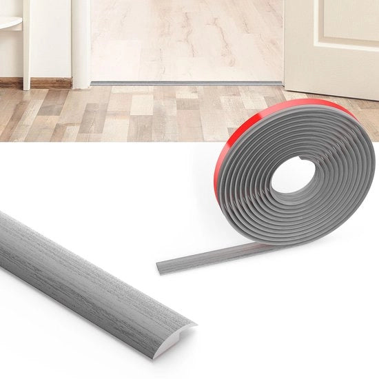 Profilo di transizione autofibra per pavimento, 2m x 3,5cm striscia PVC, striscia di transizione per pavimenti, senza perforazione necessaria, striscia di copertura per piastrelle, legno, laminato, regolazione di altezza 5mm (finitura in legno grigia)