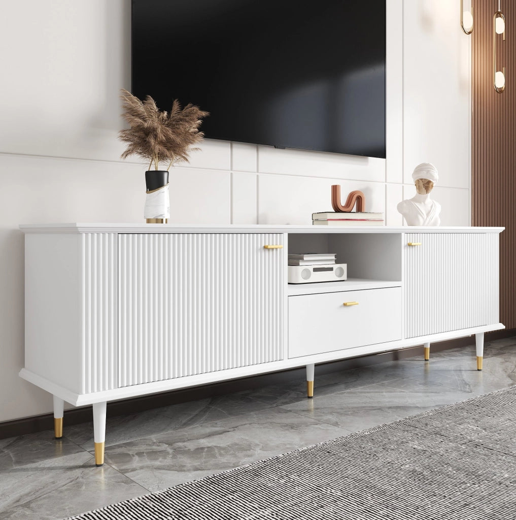 TV-Schrank con 2 ante; vano aperto e cassetto; MDF laccato; bianco
