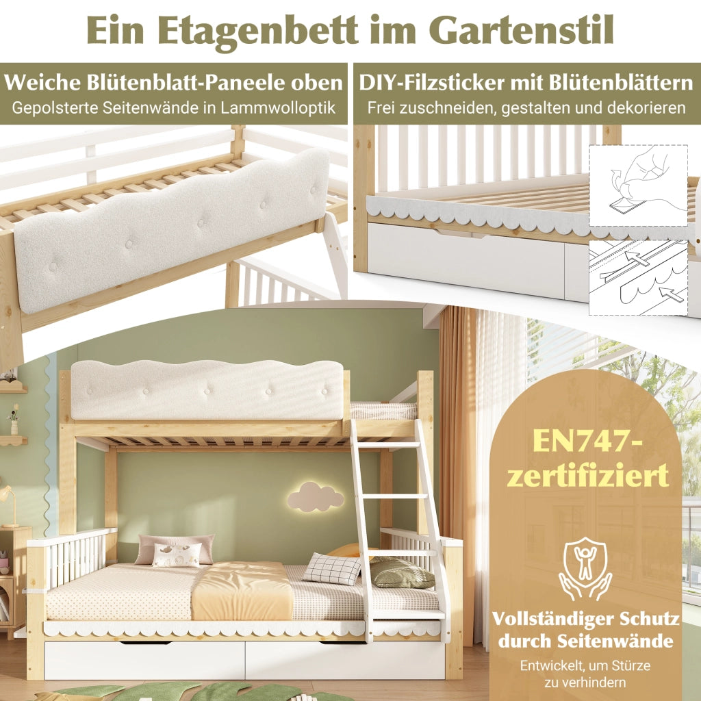 letto a castello in legno bianco e rovere 145 x 204 cm
