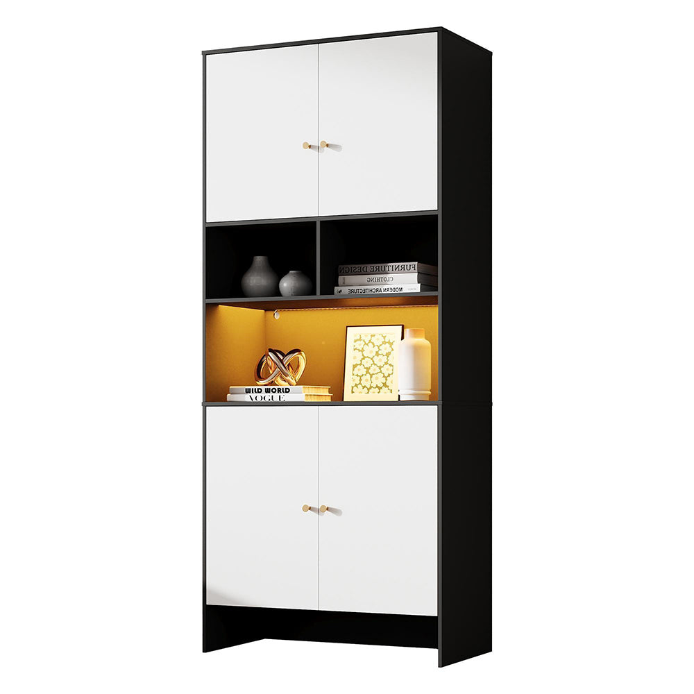 Armadio multifunzionale - Xylo - 80x40x185cm - Bicolore nero e bianco - 4 porte 3 scomparti