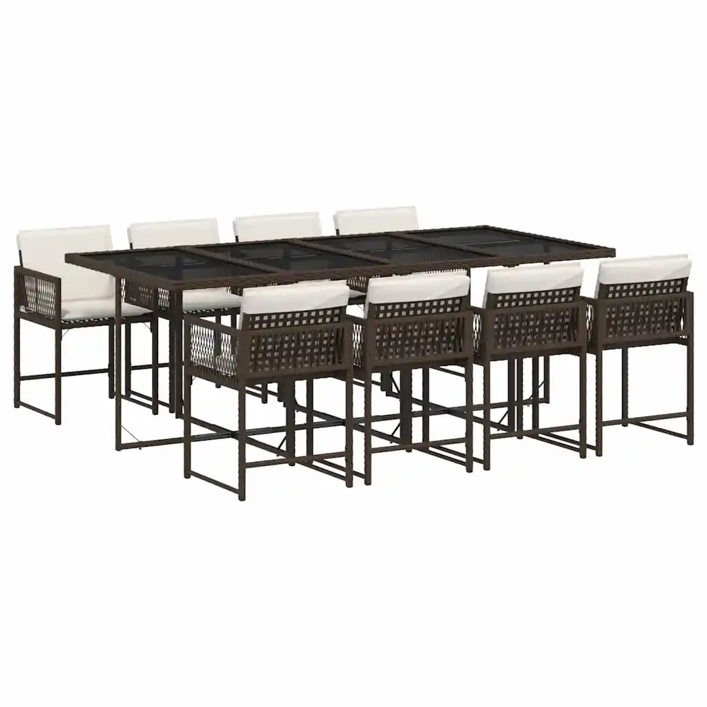 Set da Pranzo da Giardino 9pz con Cuscini Marrone in Polyrattan