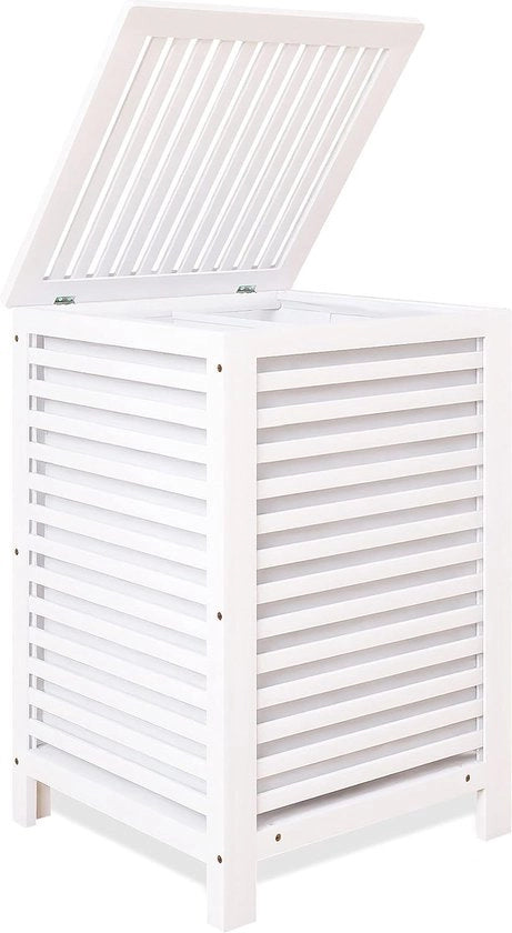 Wascuccia a doppio contenitore con coperchio - 120L - bambù - wascuccia con tasca interna rimovibile - distributore di abbigliamento a due livelli - risciacquatore - per area di lavaggio - bagno - camera da letto - bianca Wascuccia 2.0