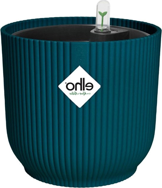 Bassa Pianta Autoirrigata a Sfera con Contatore d'Acqua - Plastico Riciclato - Blu Scuro - Ø 22 x H 20.2 cm