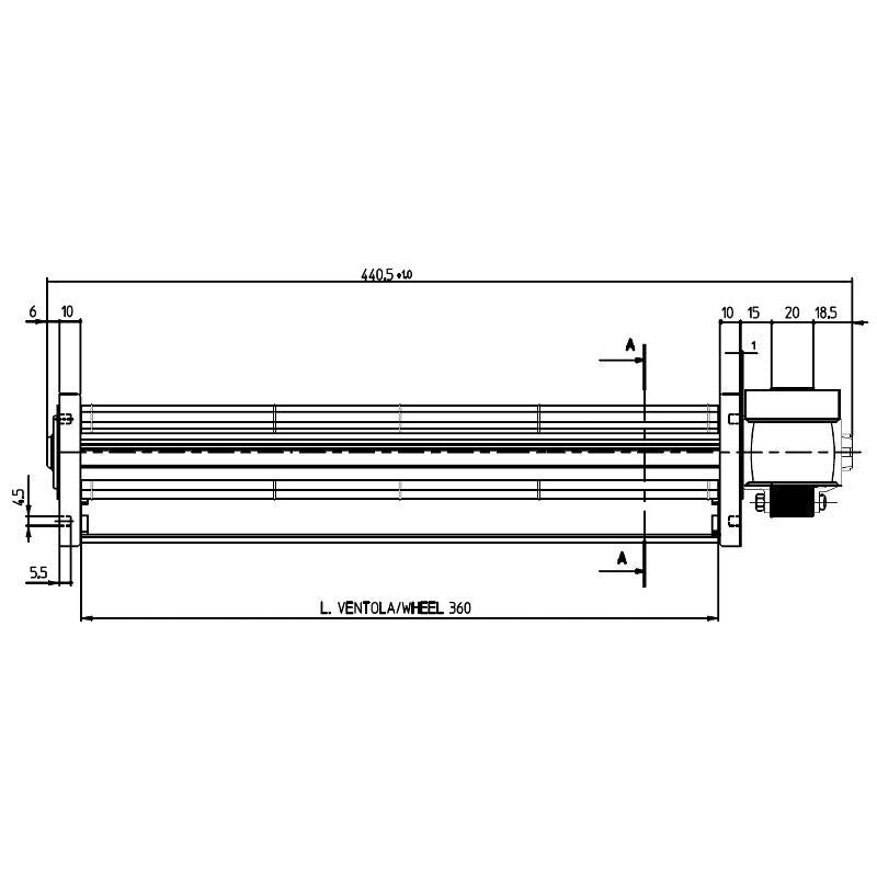 Motore Ventola tangenziale 440mm 360x31 stufe a Pellet - EMMEVI FERGAS 101806 - SIDEROS