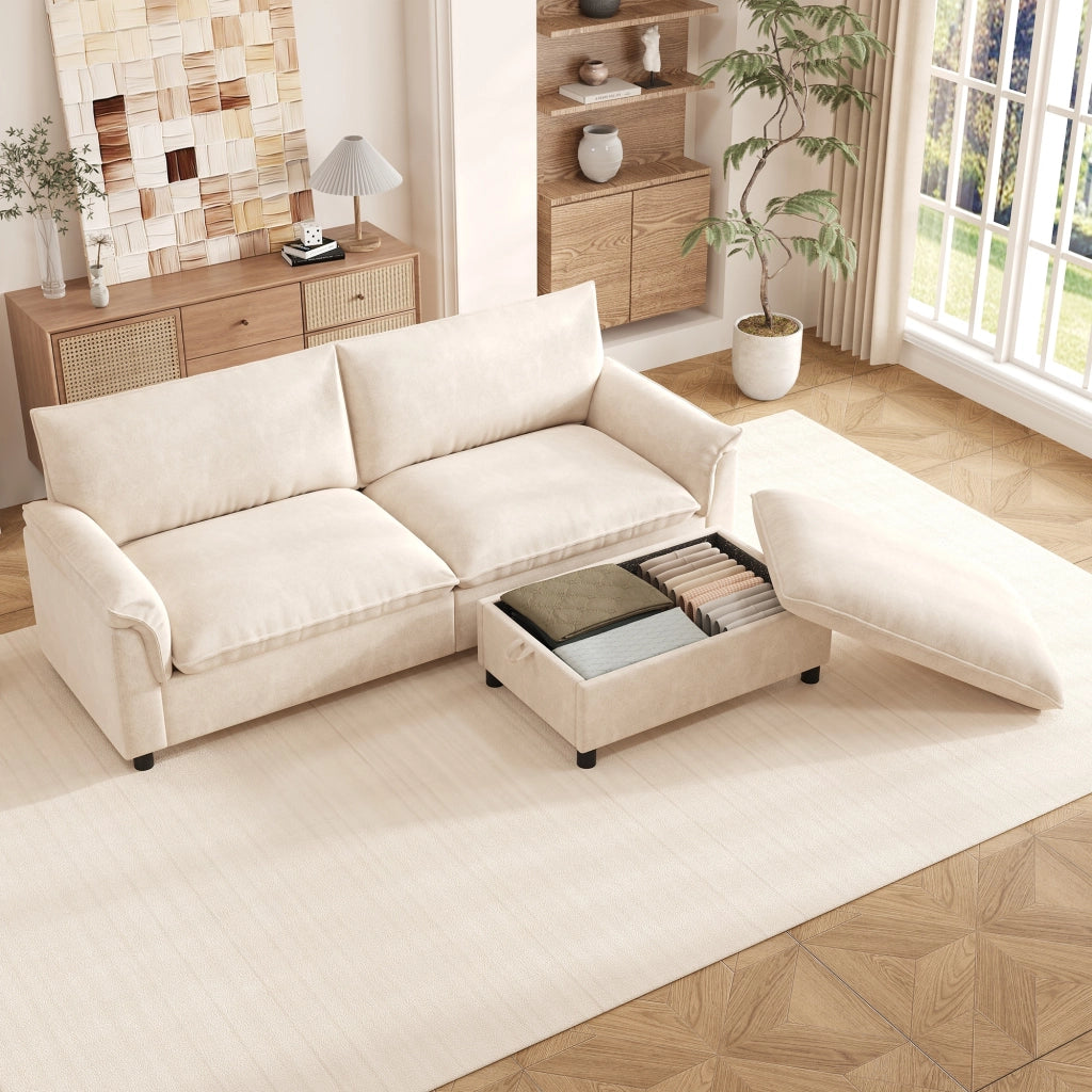 Divano componibile, divano ad angolo, cuscini extra large e confortevoli, con poggiapiedi rimovibile, beige