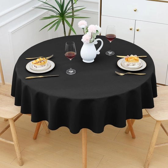 Tavolino Coperto Rond 140cm Coperto per Tavolo in Poliestere con Effetto Lotus Impermeabile Tovaglioli per Tavolo Resistenti al Vuoto e Afmati per la Cucina da Festa, Nero