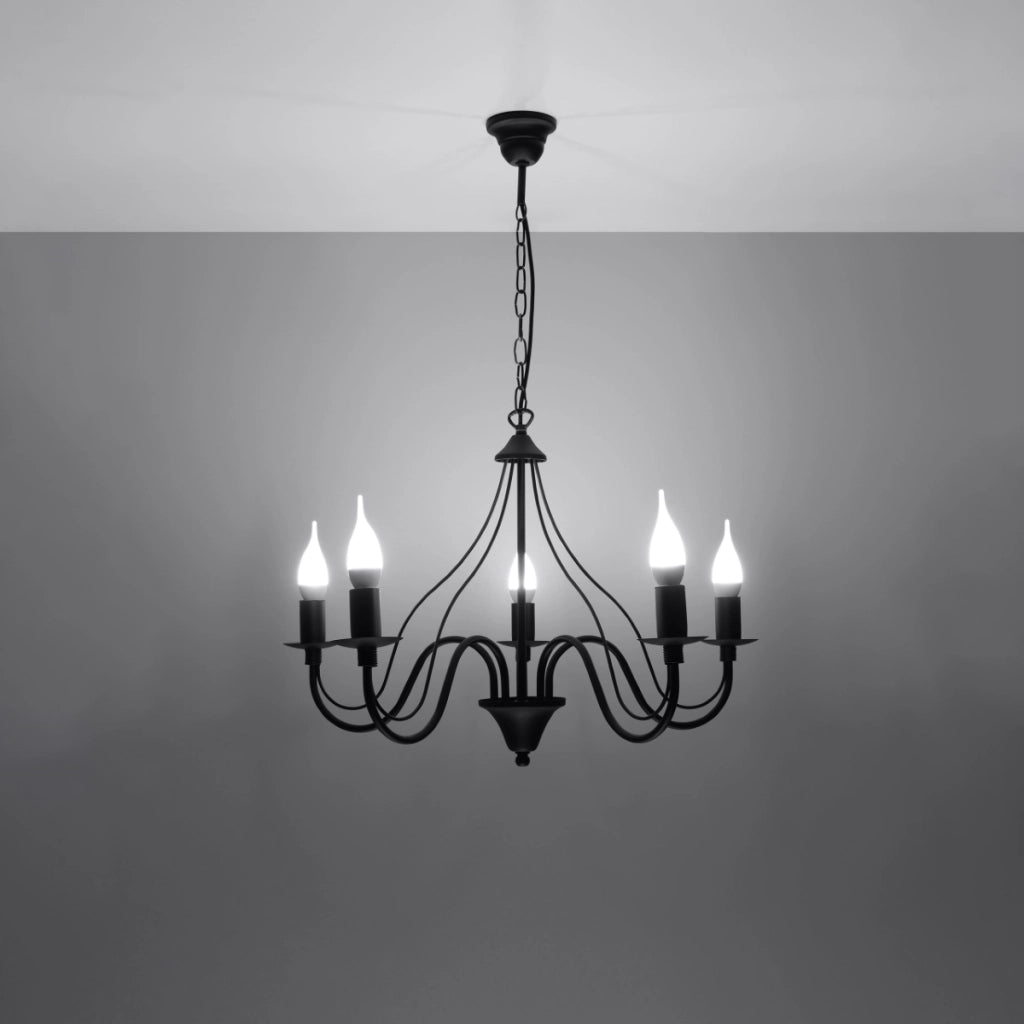 Lampadario Minerwa Crimson a 5 luci in acciaio nero E14 LED Max 10W