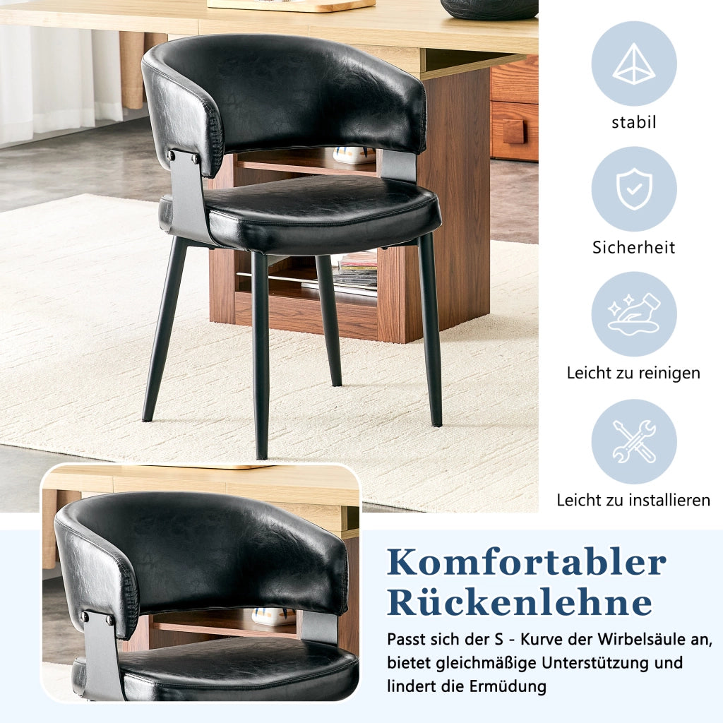 Sedia da Pranzo con Braccioli e Schienale Ergonomico in PU Nero 96 × 59.5 × 40 cm