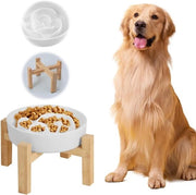 Anti-schrokbak perpendicolare per cani con fondo antiscivolo in bambù - Slow Feeder per cani - Ciotola anti-schivolo ceramica alta per cani di taglia media e grande 225 cm (bianco)