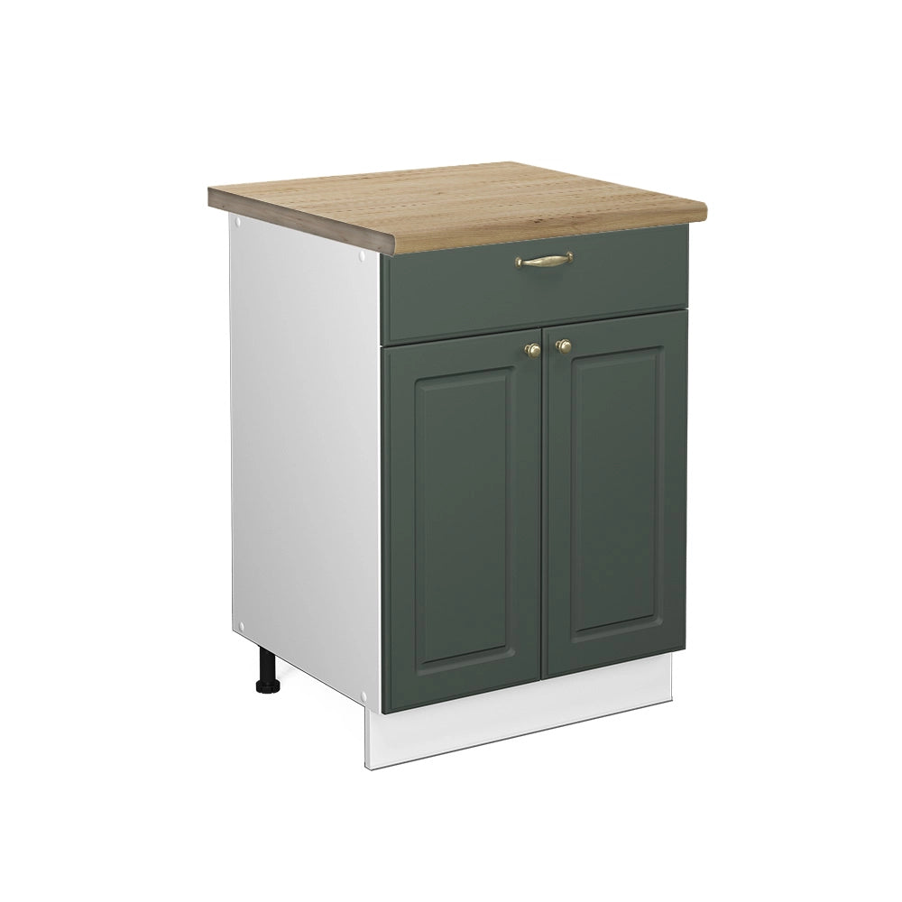 Mobiletto base per cucina Fame-Line Verde-oro rustico/Bianco 60 cm con cassetto, PL Rovere Vicco