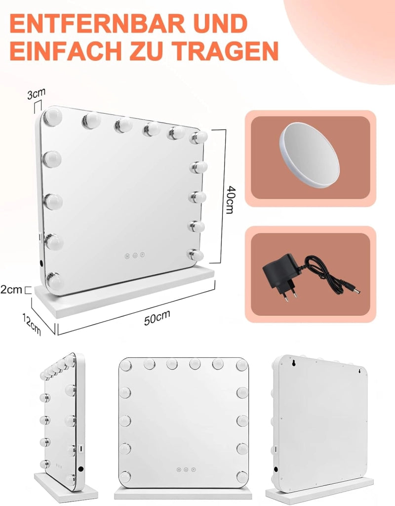 ZMH Specchio per il trucco illuminato a LED 50x40cm 3 modalit¨¤ di illuminazione regolabili con una semplice pressione