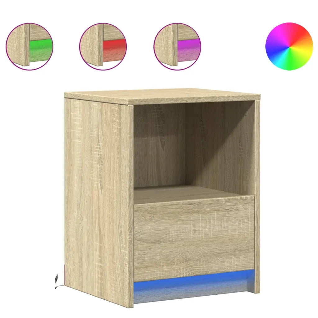 Comodino con Luci LED Rovere Sonoma in Legno Multistrato 852023
