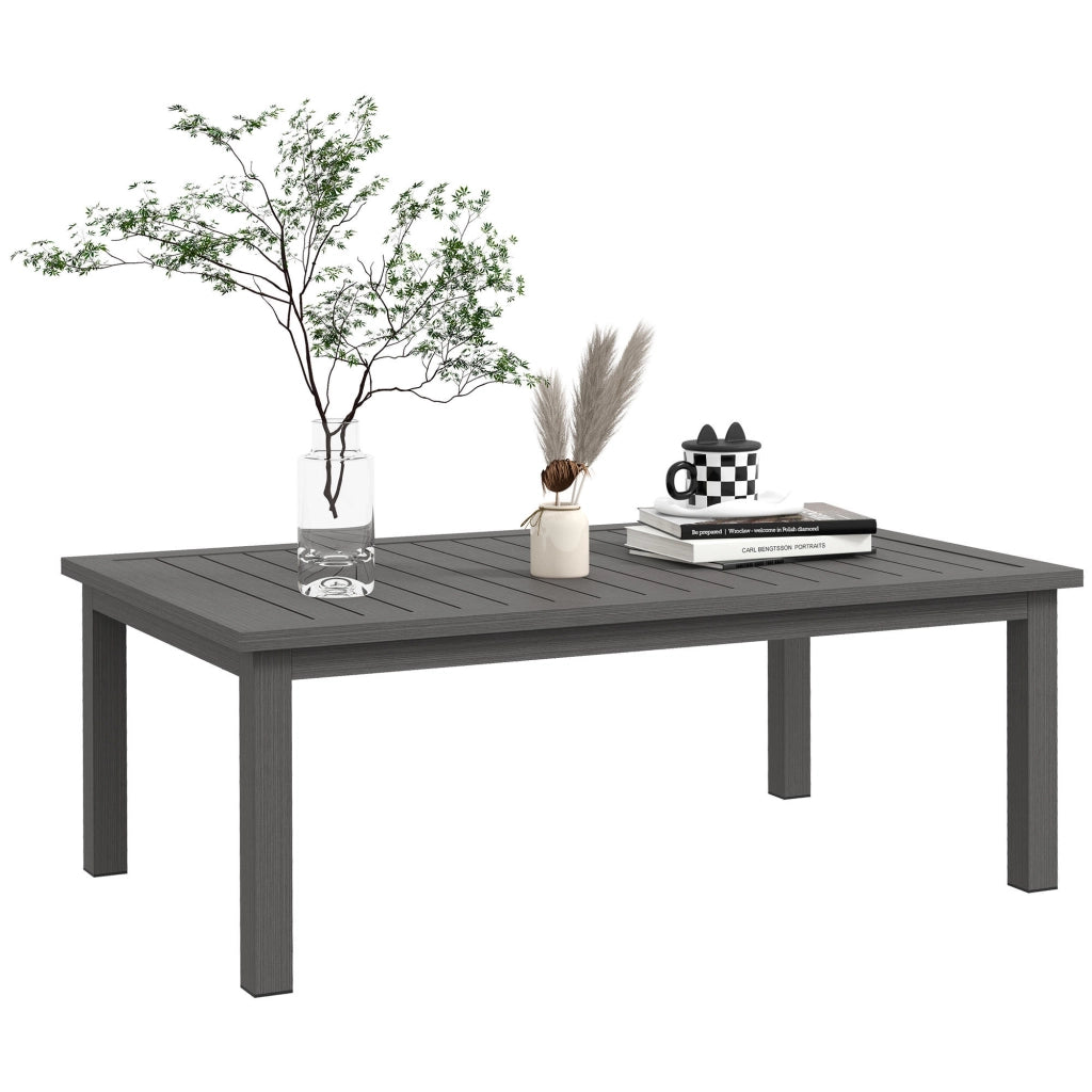 Tavolino rettangolare con piano a doghe ¨C Zephmum ¨C Marrone, Alluminio, 100x60x37 cm