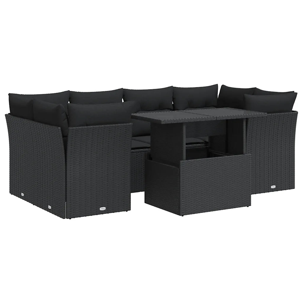 Set Divani da Giardino con Cuscini 7pz Nero Polyrattan