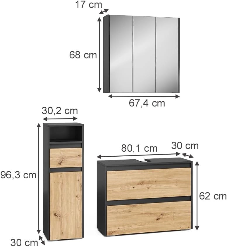 Set di mobili da bagno Majest, Antracite/Artisan, 3 parti