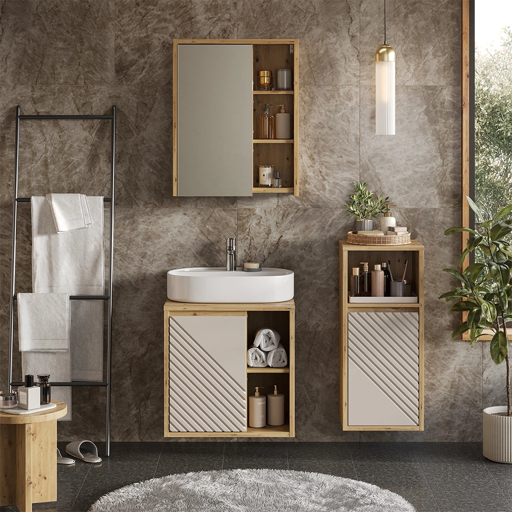 Set mobili bagno Viola Rovere artigianale 3 parti Vicco