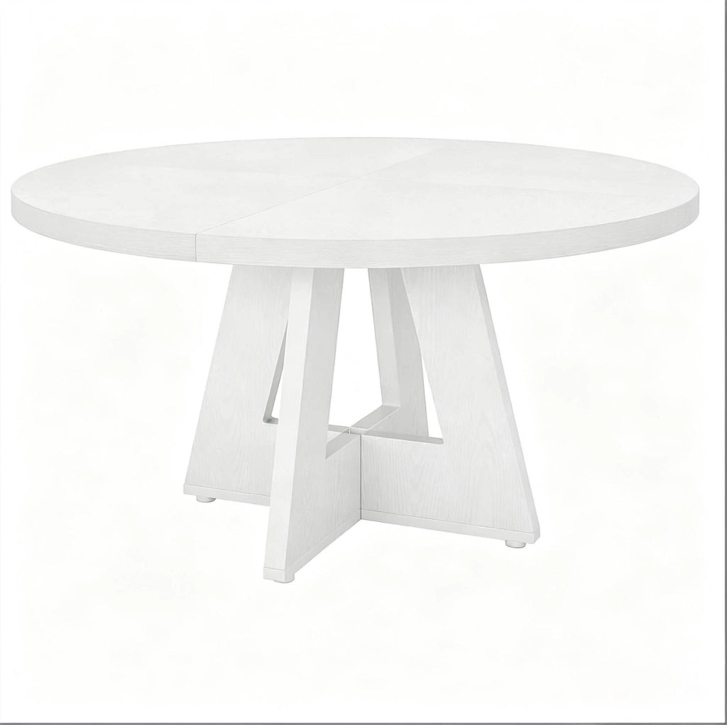 Tavolo da pranzo rotondo 120 cm in legno ingegnerizzato bianco; stile farmhouse