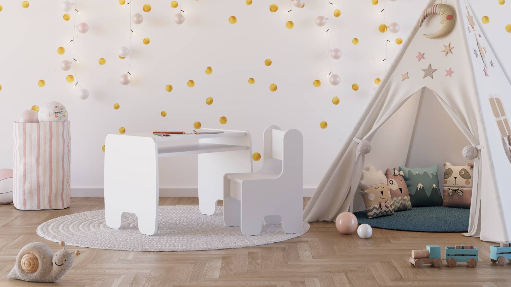 Set per bambini TIMI: tavolo + sedia - bianco