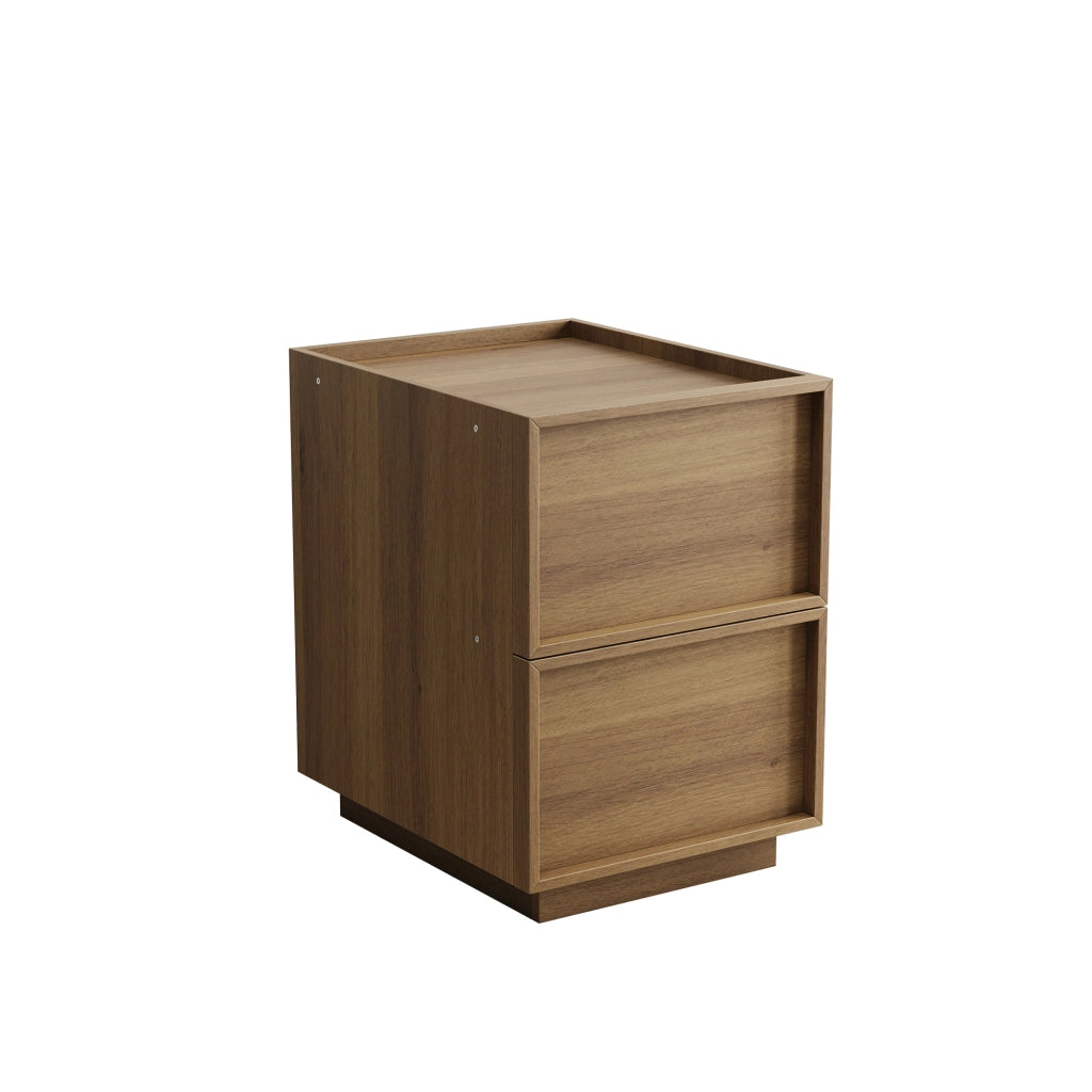 Comodino moderno minimalista in MDF effetto rovere con 2 cassetti, 38 x 48 x 55 cm