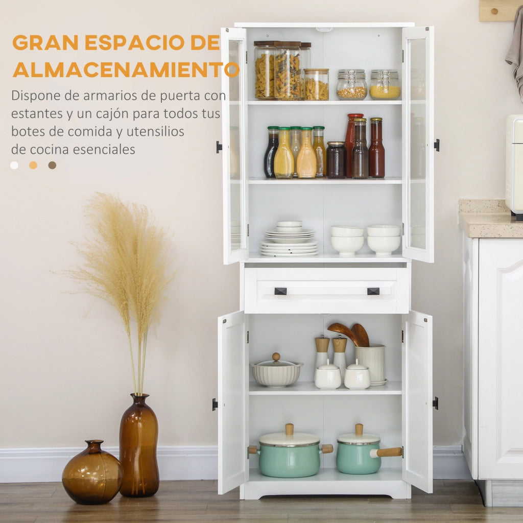 Armadio da Cucina con Ante a Vetro e Cassetto ¨C Zephmum ¨C Bianco 60x30x160 cm