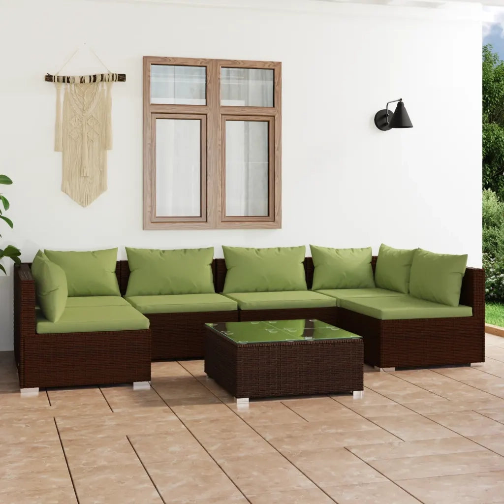 Set Divani da Giardino 7 pz con Cuscini in Polyrattan Marrone cod mxl 38948