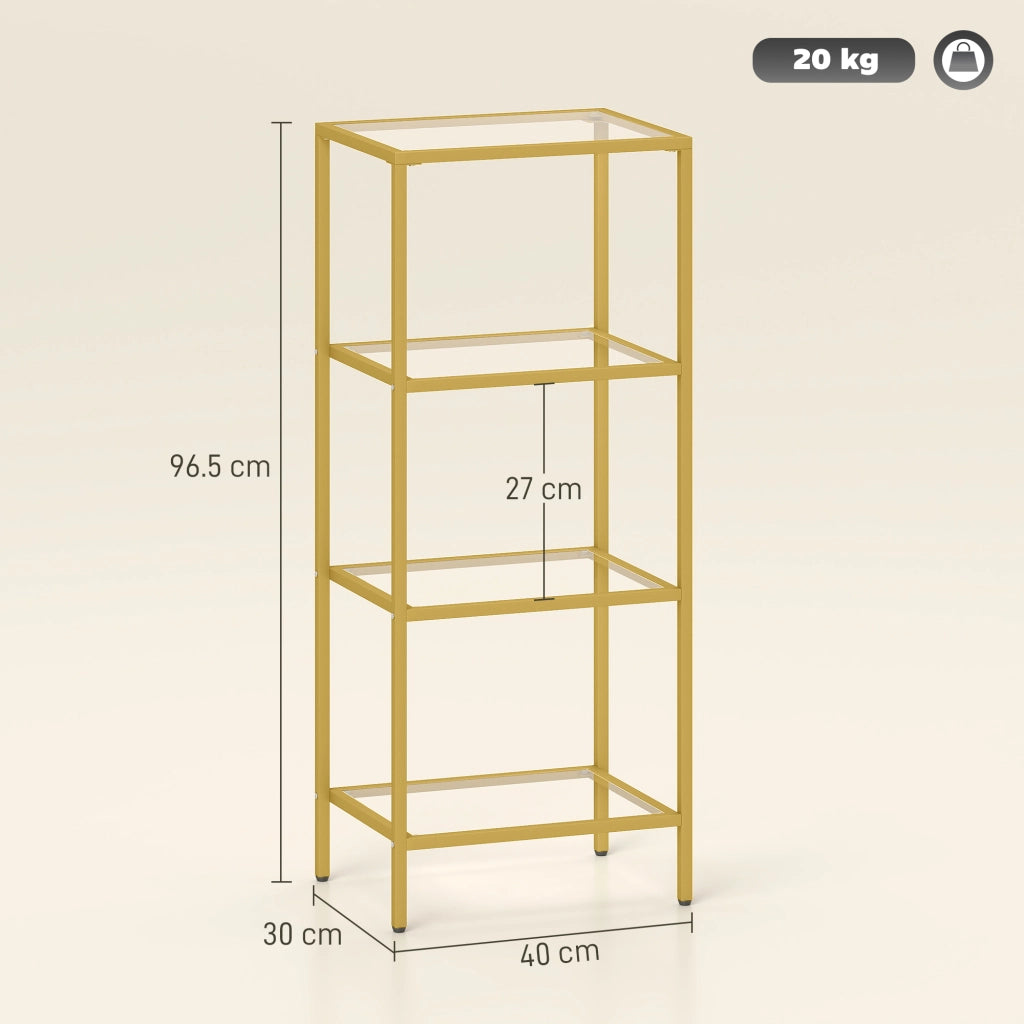 Scaffale Libreria Moderno a 4 Livelli in Metallo e Vetro ¨C Zephmum ¨C Oro 40x30x96.5 cm