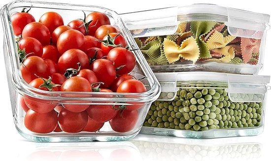 Set di contenitori in vetro da 3 pezzi 1040 ml, impermeabili e resistenti al vuoto, BPA-free, contenitori per conserva con coperchio, compatibili con microonde e frigorifero.