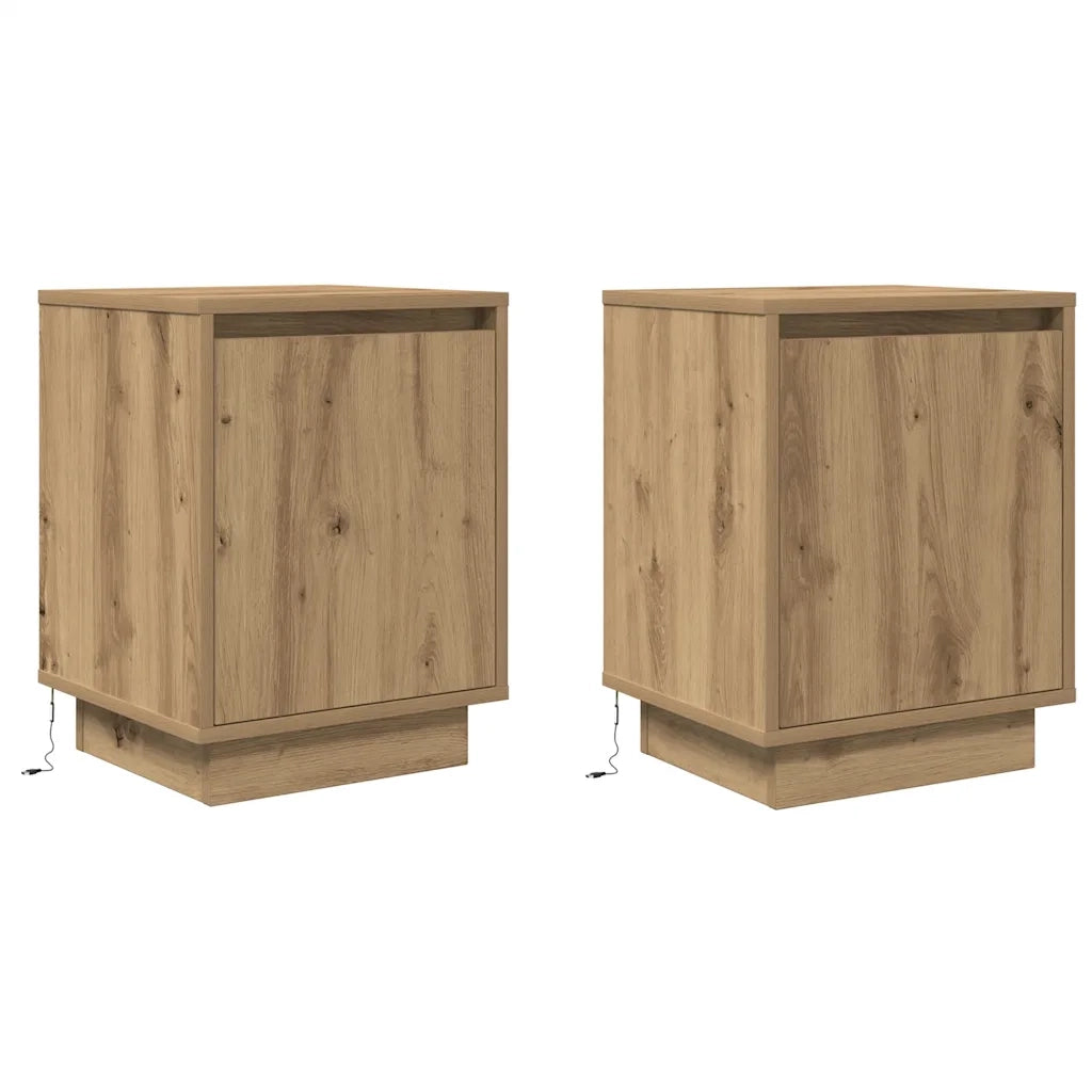 Comodini con Luci a LED 2 pz Rovere Artigianale 38x34x50 cm 861282