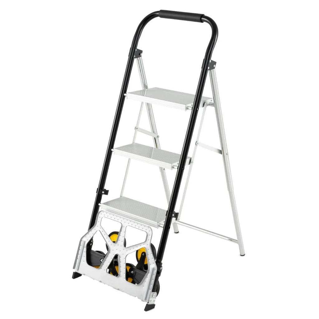 Carrello pieghevole e scala 2 in 1 66 x 42 x 106 cm versatile con caratteristiche di sicurezza avanzate moderna struttura in alluminio nero 20_0017272