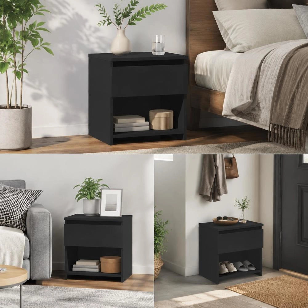 Bedside Tables 2 Pcs. Black 40x30x39 Cm Wood Material