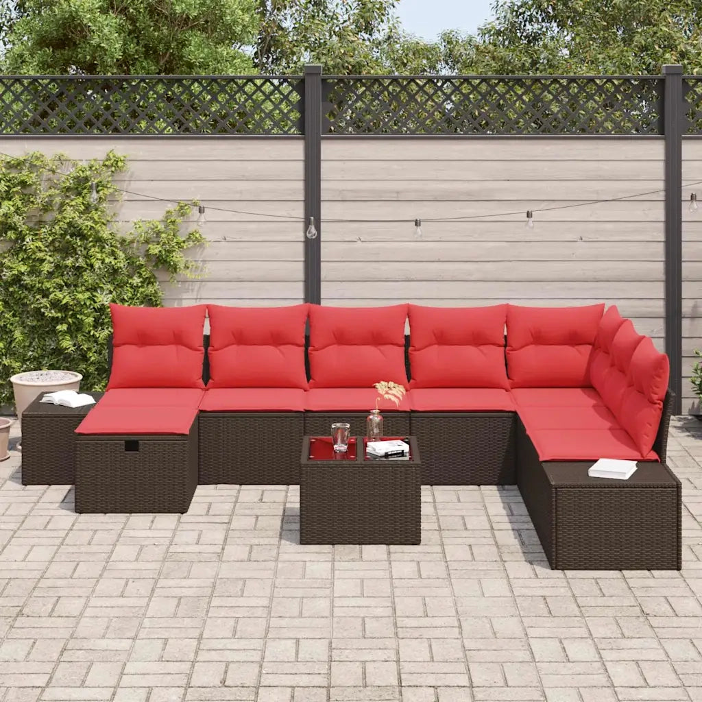 Set Divano da Giardino con cuscino 9 pcs Marrone polyrattan