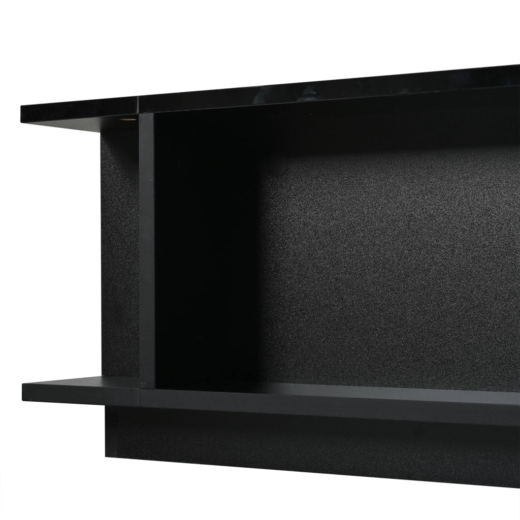 Tavolino basso con LED, piano in vetro e vani aperti, per soggiorno, in truciolare nero, 70 × 70 × 30 cm
