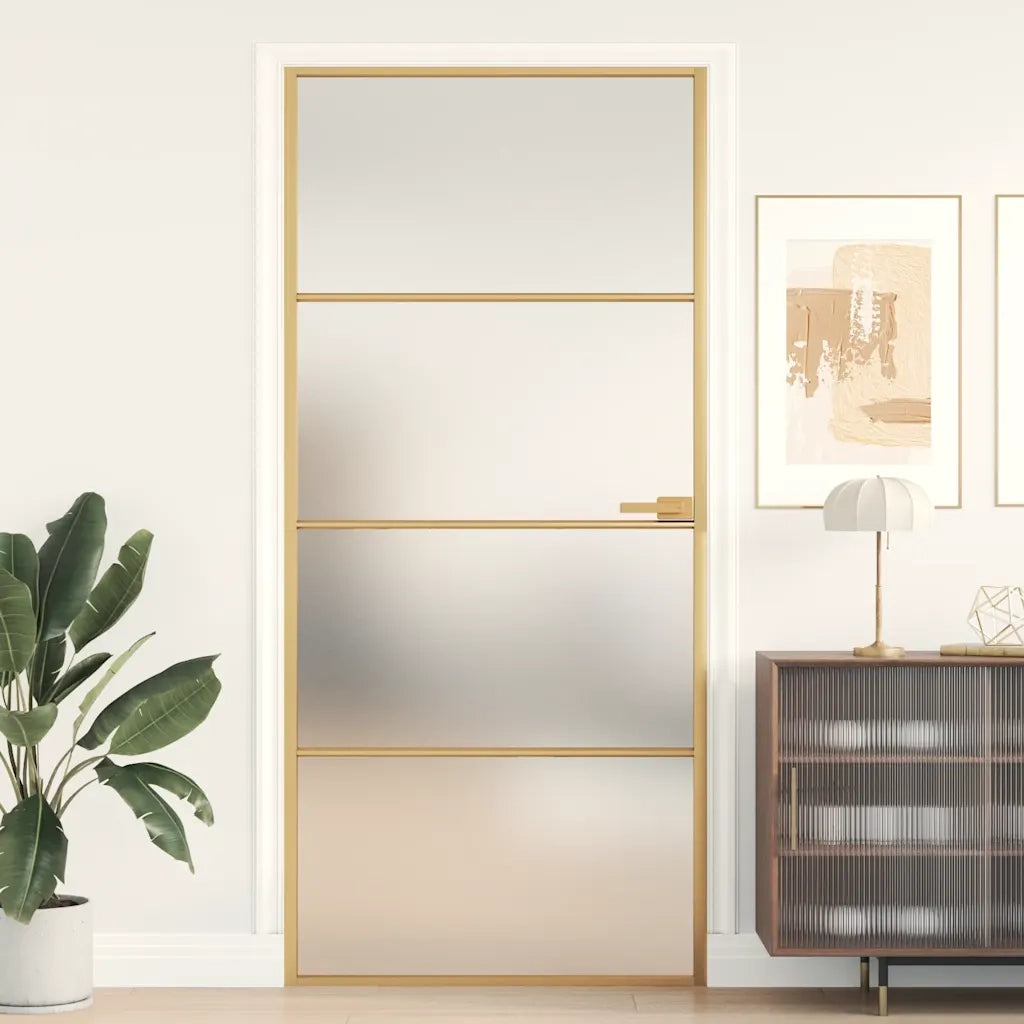 Porta Interni Sottile Oro 93x201,5cm Vetro Temperato Alluminio 155138