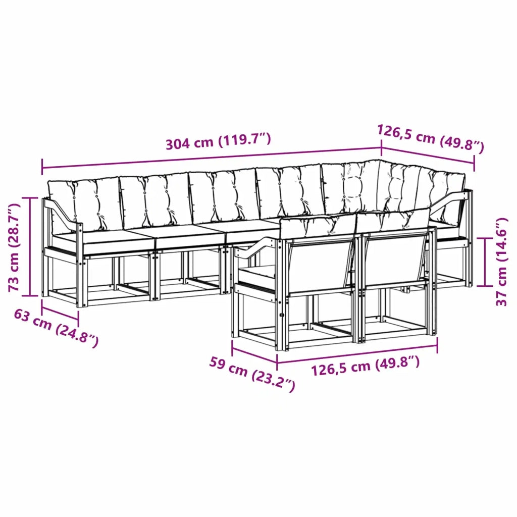 Set di divani da esterno con cuscino 8 pcs Naturale e Beige