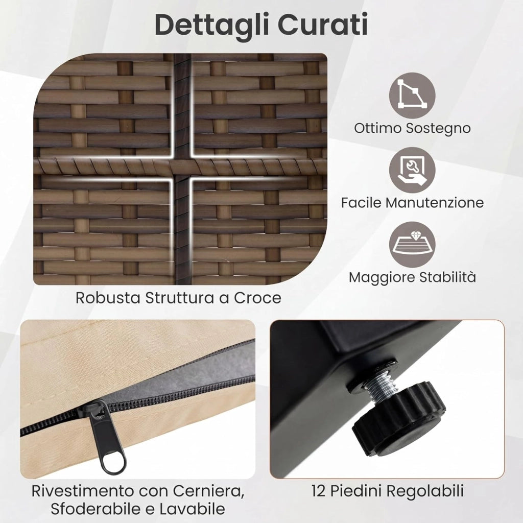 Set Salottino da Esterno in Rattan 3 pezzo, Set Mobili da Giardino Include 1 Tavolino Quadrato e 2 Poltrone Comode con Cuscino Imbottito e Telaio in Acciaio, per Balcone e Terrazzo (Beige)
