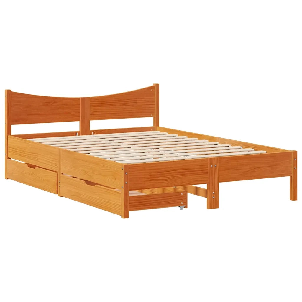 Giroletto con Cassetti-Struttura Letto con contenitore Marrone Cera 150x200 cm Massello Pino