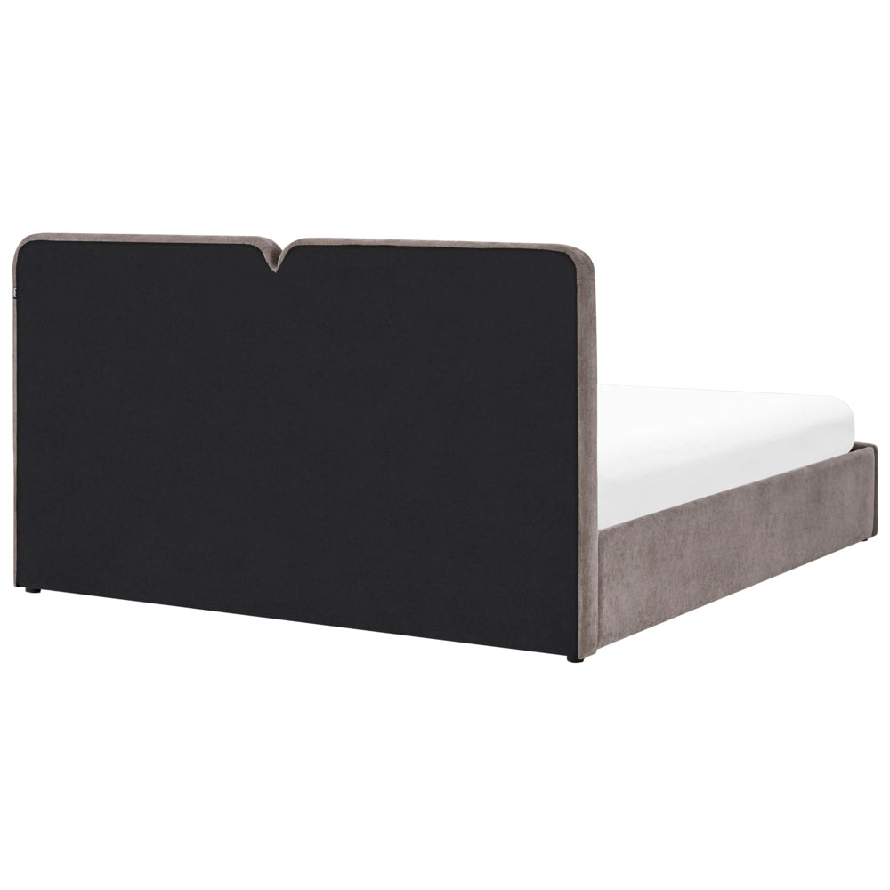 Letto ottomano color tortora in tessuto di ciniglia 180 x 200 cm Testiera imbottita Rete a doghe sollevabile