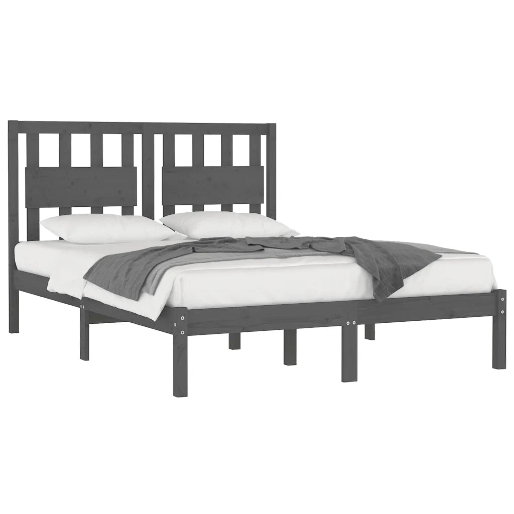 Giroletto-Struttura Letto Grigio in Legno Massello di Pino 200x200 cm 757756