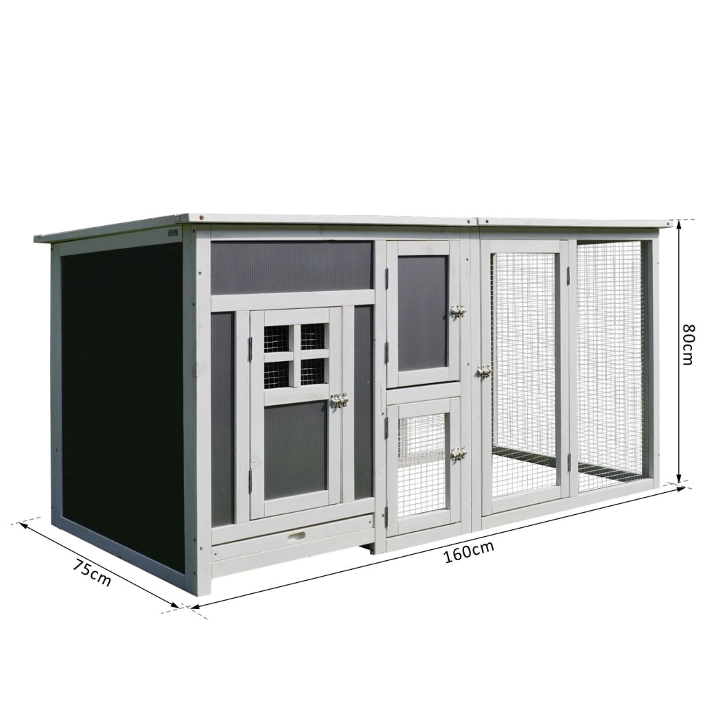 EasyComfort Pollaio per Galline Ovaiole da Esterno con Tetto Impermeabile e Zona di Corsa, Nidificazione in Legno, 160x75x80 cm, Grigio e Bianco