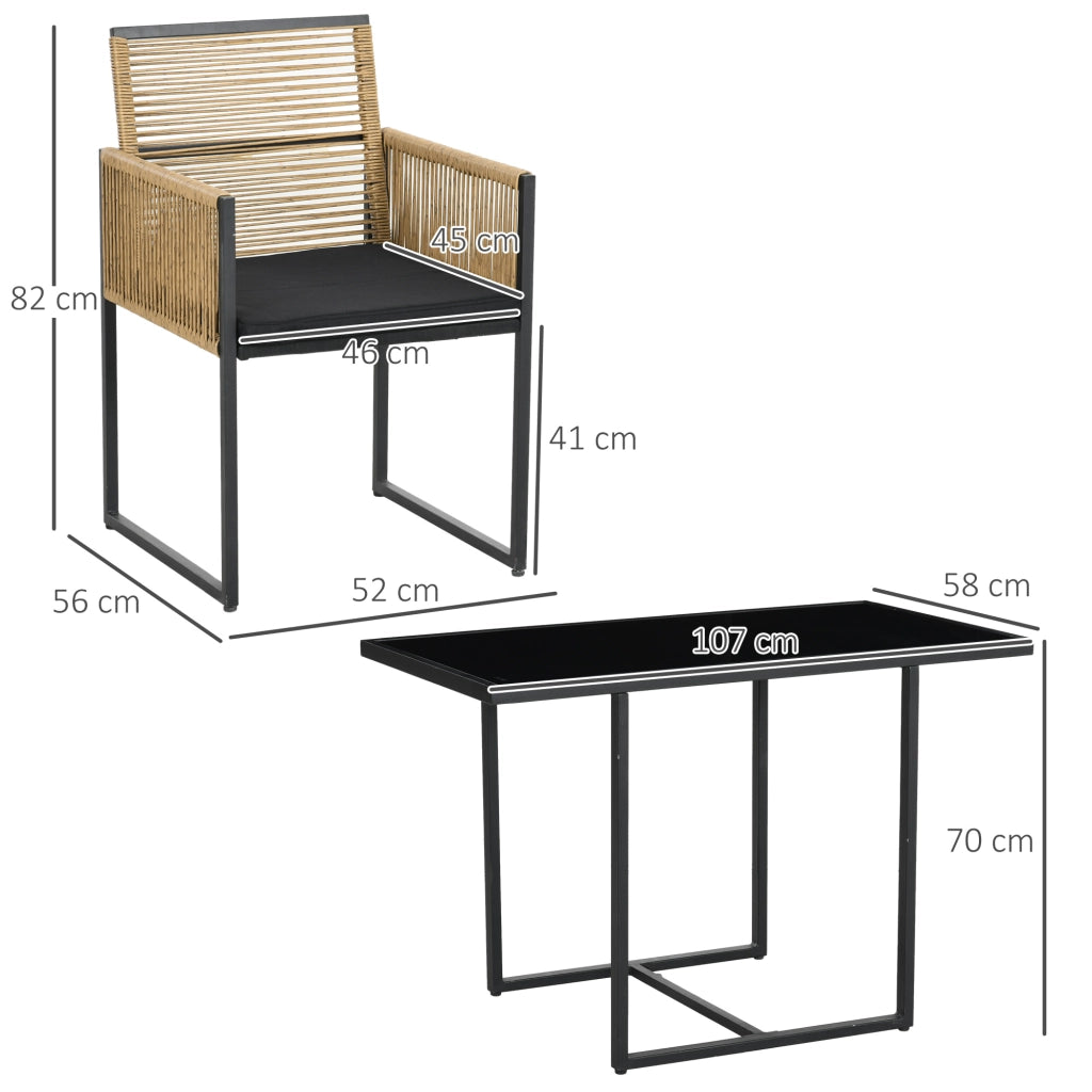 Set tavolo da pranzo con 2 sedie in rattan sintetico pieghevoli con cuscini ¨C Xylo ¨C Naturale e Nero