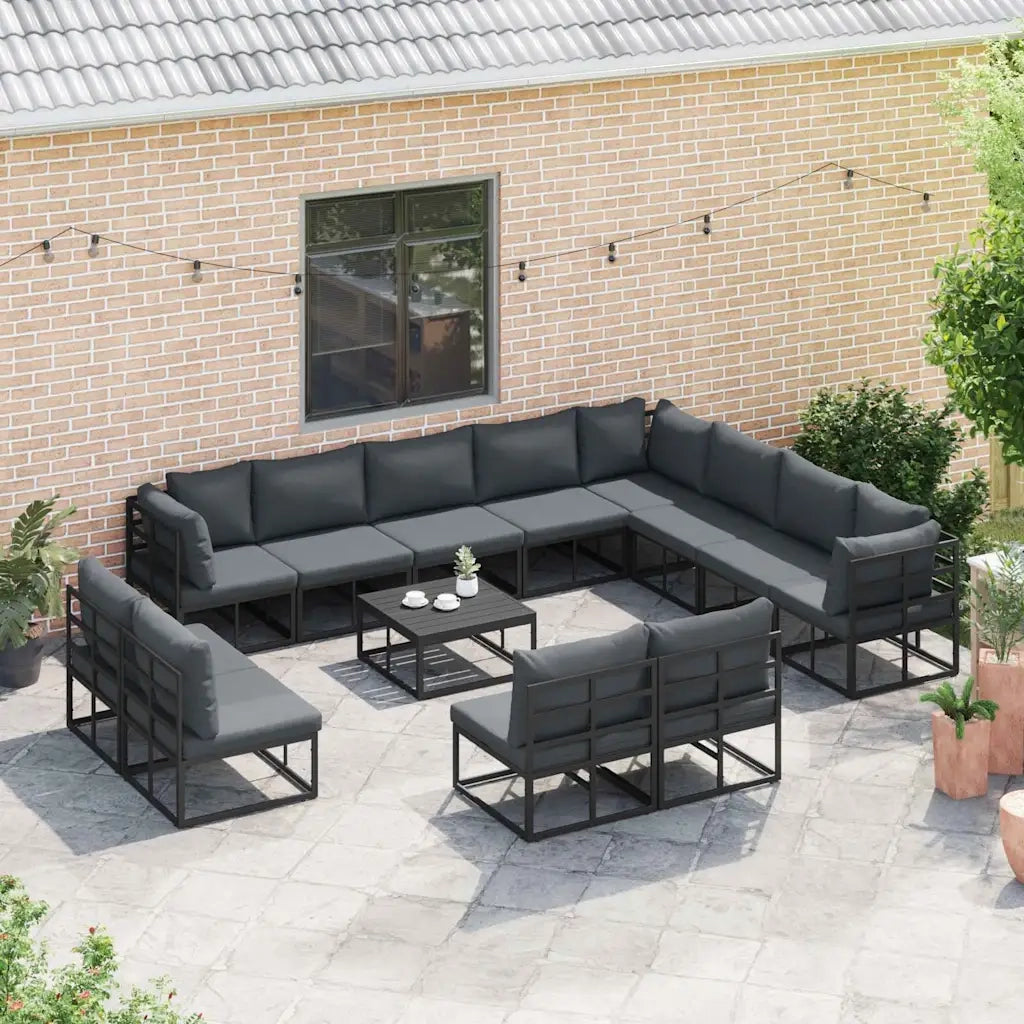 vidaXL Set Divano da Giardino con cuscino 13 pcs Nero Alluminio