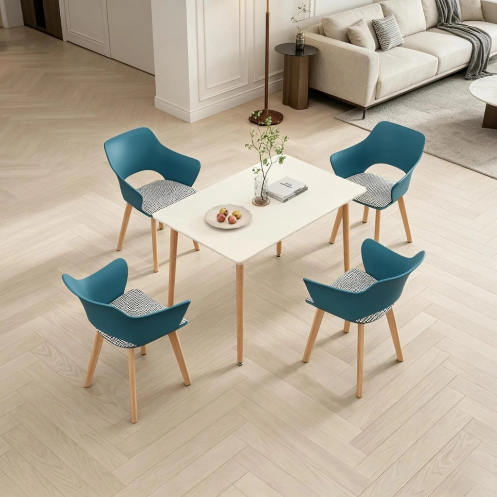 GrandCA HOME Set di Tavolo e Sedie da Pranzo in Stile Nordico, Tavolo da Pranzo Rettangolare Moderno, 4 Sedie da Cucina Imbottite, per Sala da Pranzo, Soggiorno, Cucina (Bianco + Nero)