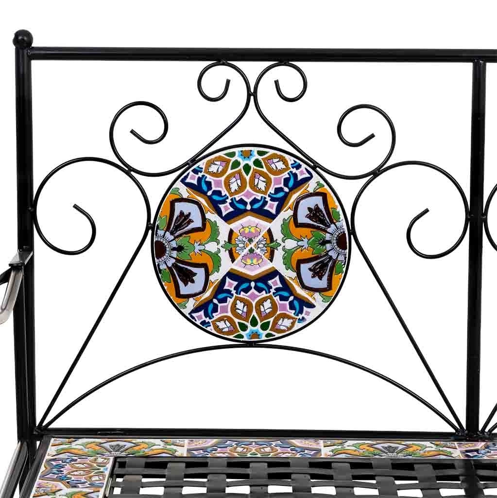 Panca in mosaico nero e ferro battuto 110x50x88h cm
