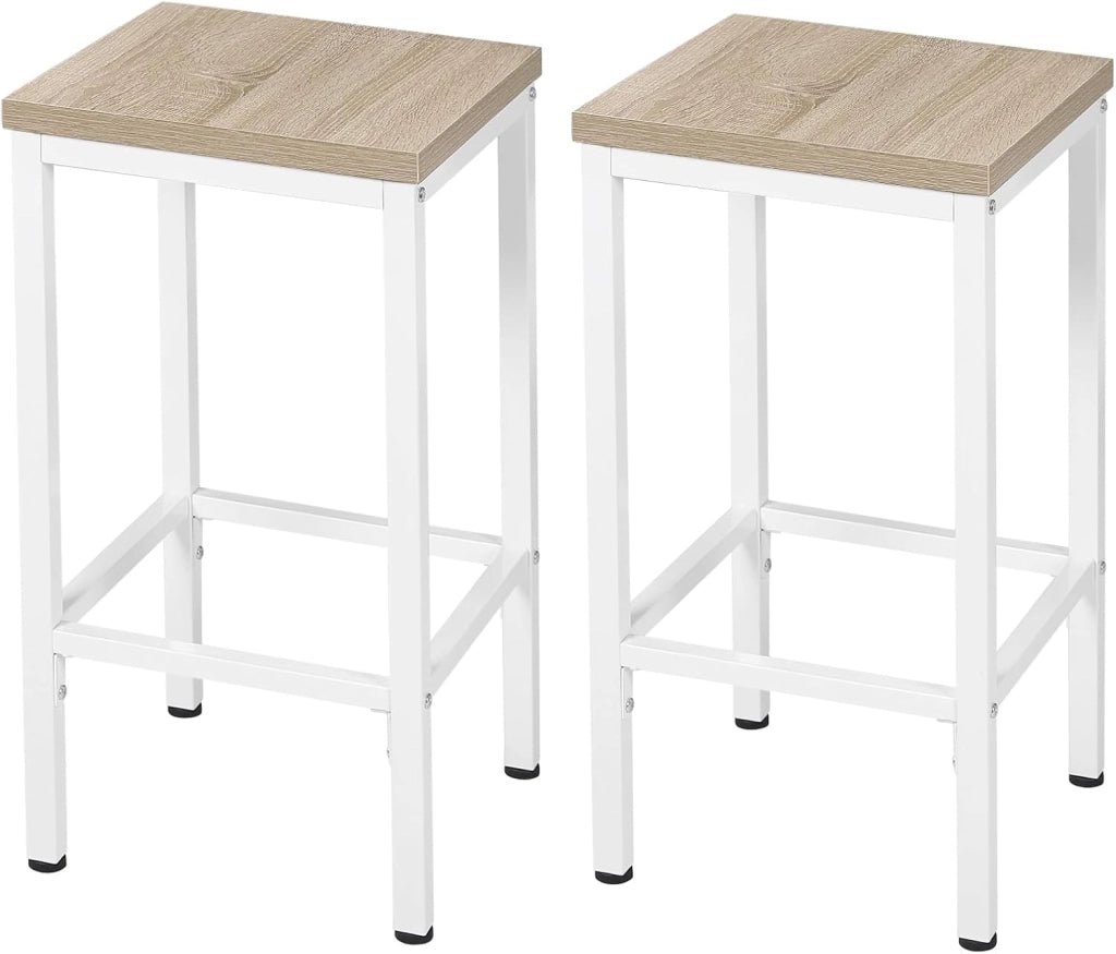 Set di 2 Sgabelli da Bar Industriali con Poggiapiedi, Sgabelli da Cucina senza Schienale, Sedie Alte per Penisola Cucina, Sedile in Truciolato e Telaio, 33x33x65cm, rovere chiaro, 1059BY-2