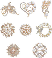 Set di spille e spilloni per donne - 8 pezzi con perle e strass - Fiori e cuori - Accessori per la sposa