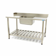 Tavolo per Lavastoviglie - 140 x 75cm - a Destra - con Lavello e Schienale - incl. Ripiano di Stoccaggio