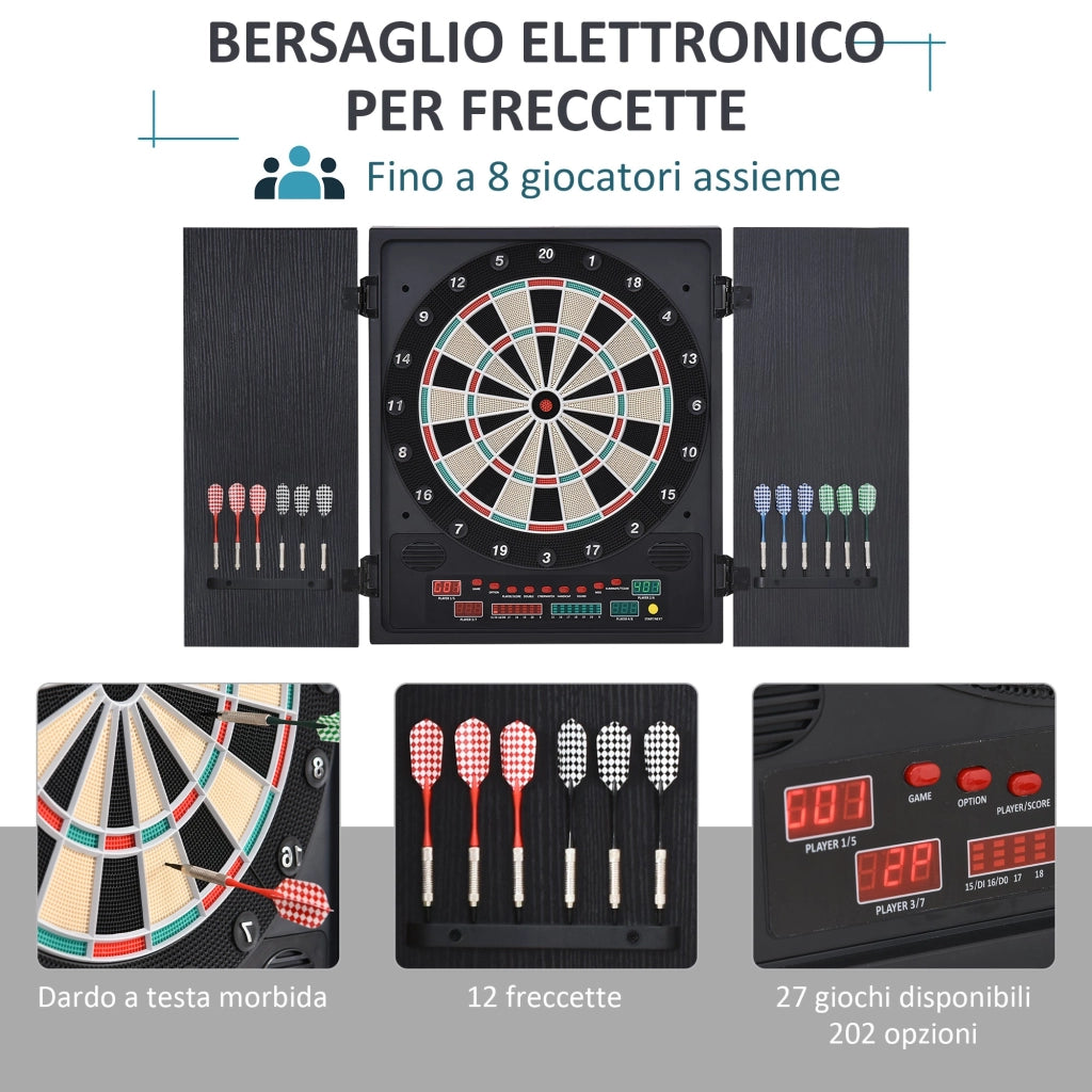 Bersaglio Freccette Elettronico 51x6,5x57 cm con 12 Freccette e 6 Display Nero