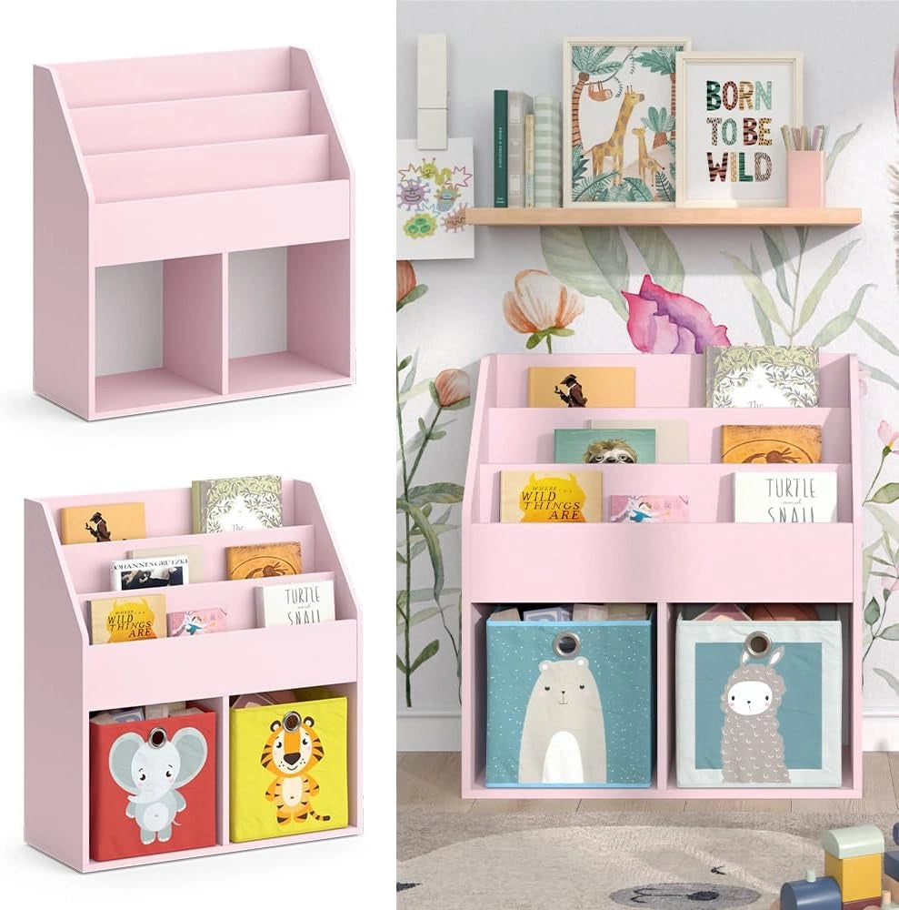 Libreria bambini Luigi, rosa, 72 x 79 cm Senza box pieghevole, combinabile per riporre libri e giocattoli