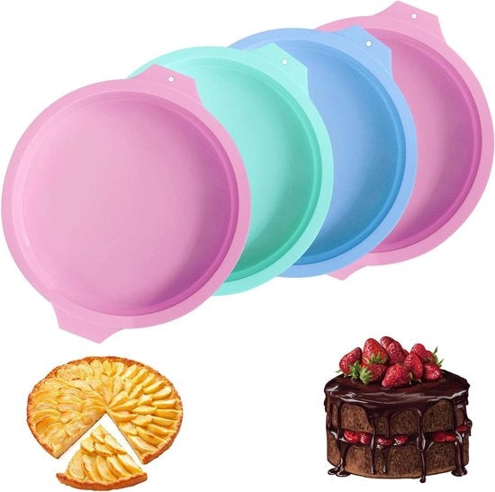 Ronde Siliconen Bakvormen Set van 4 Stuks voor Laagjes Taarten, Cheesecakes en Gebak - 20 cm, Antiaanbaklaag, Kleurrijk Design
