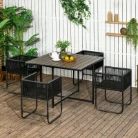 Set da Giardino 5 Pezzi in Rattan PE e Acciaio, 4 Sedie da Esterno con Cuscini e Tavolo Rettangolare